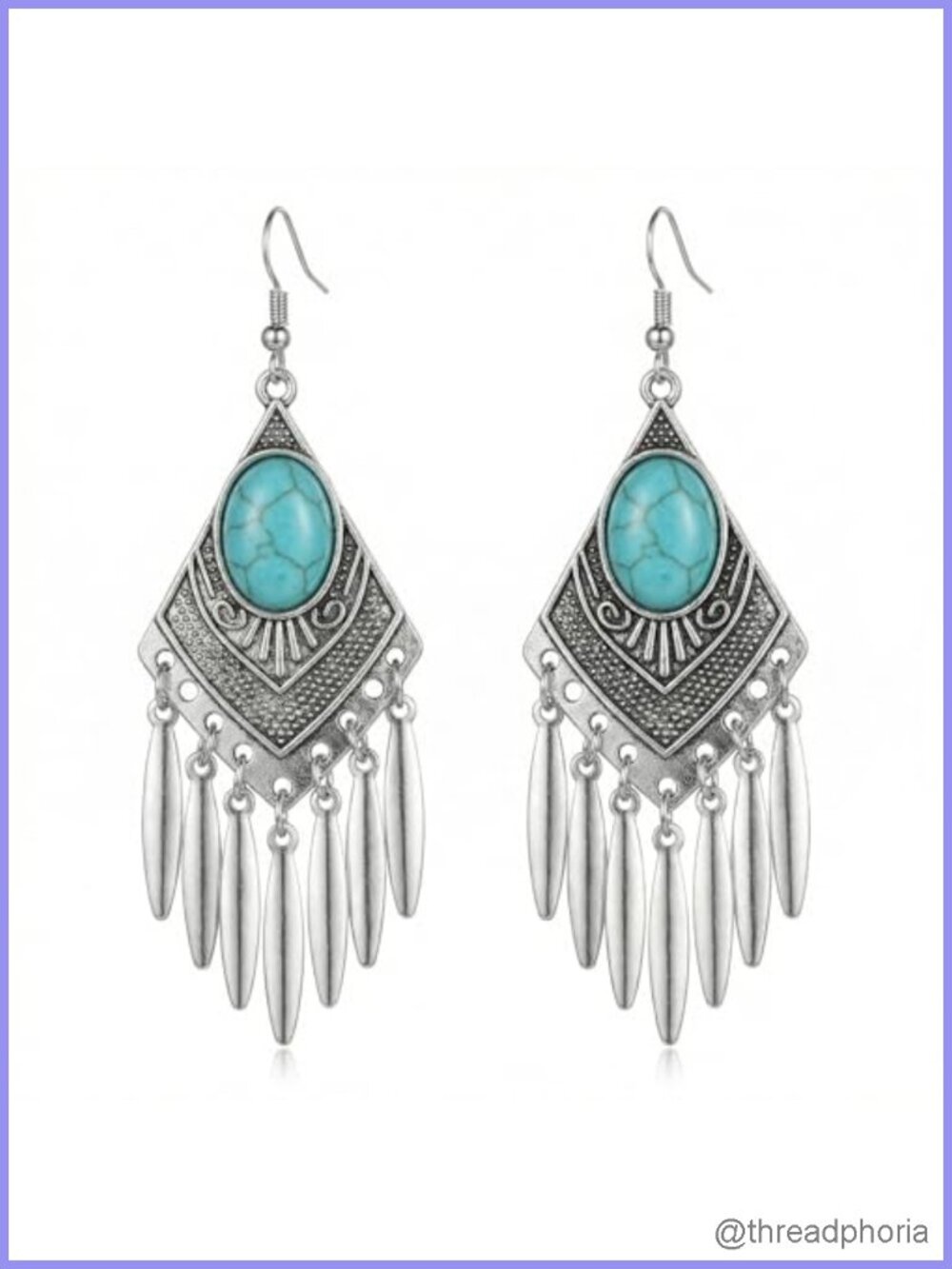Boho Turquoise Drop Earrings with Tassel Dangle
